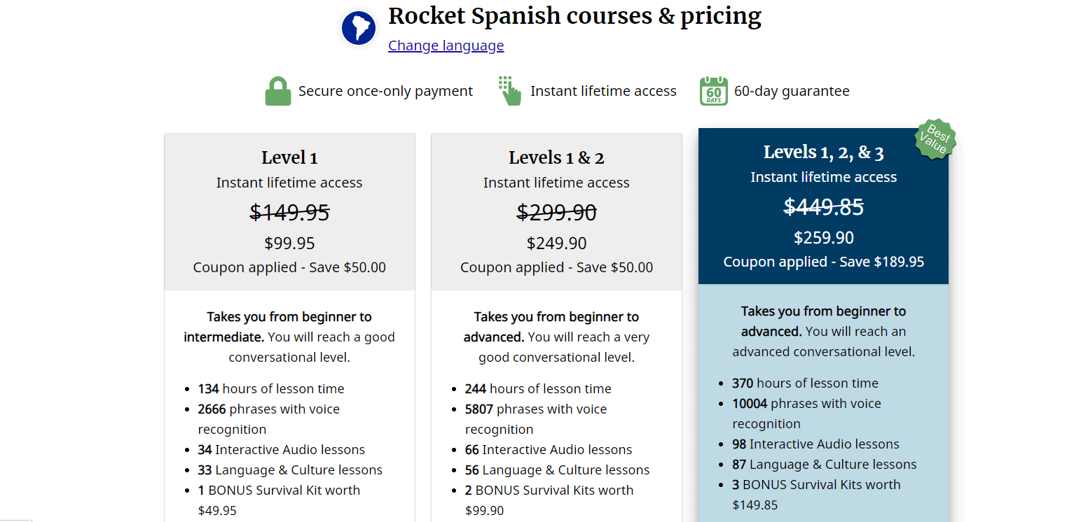 Rocket languages black friday- pricing plans