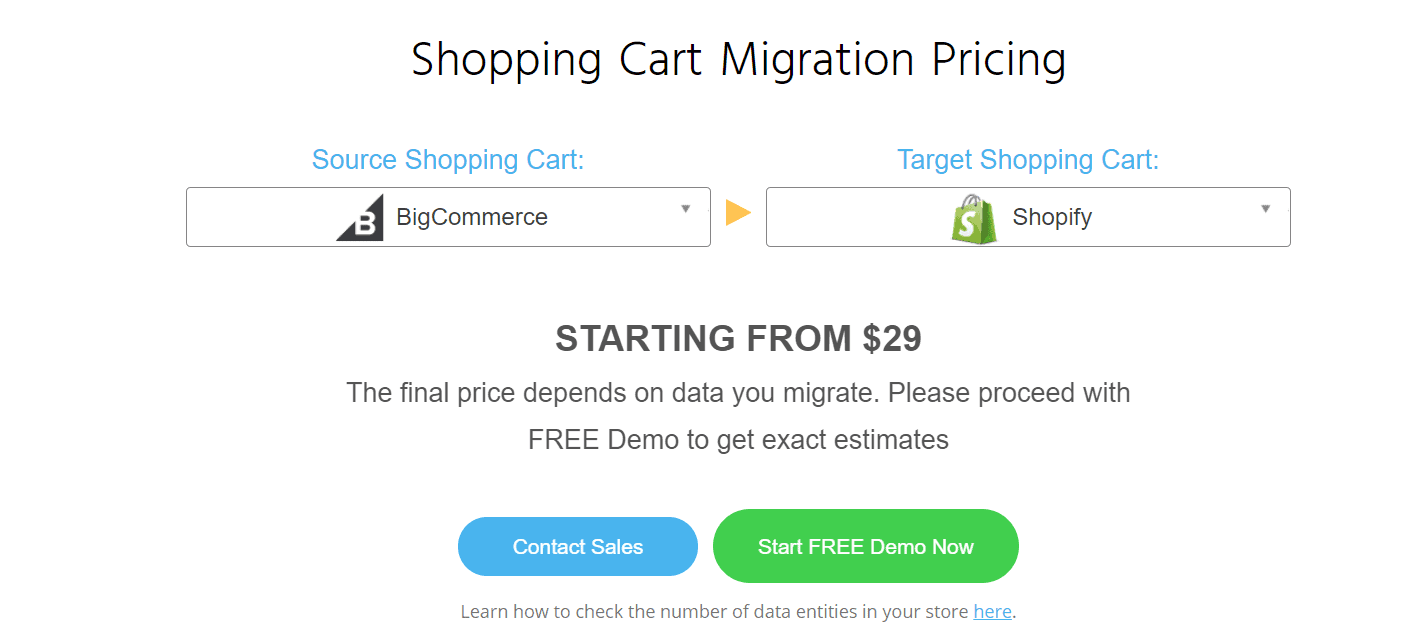 Shopping cart migration pricing