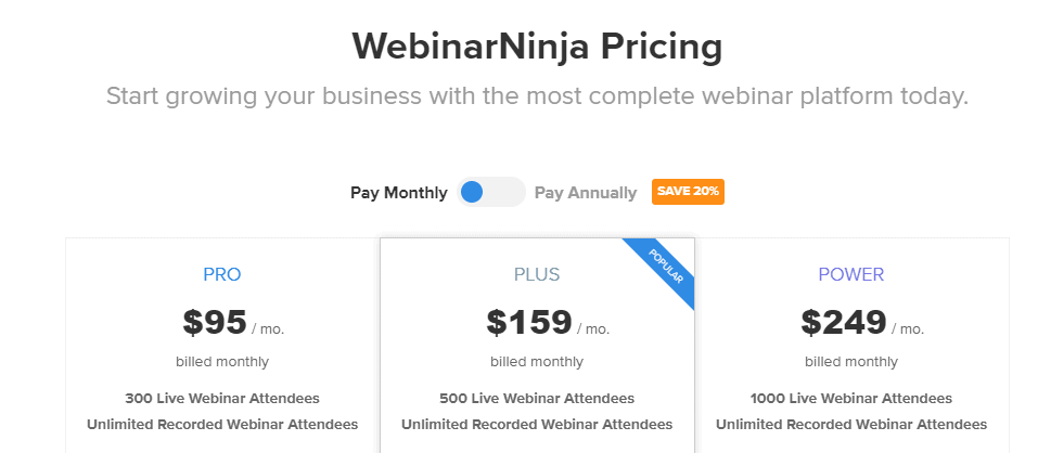 WebinarNinja Black Friday- monthly pricing